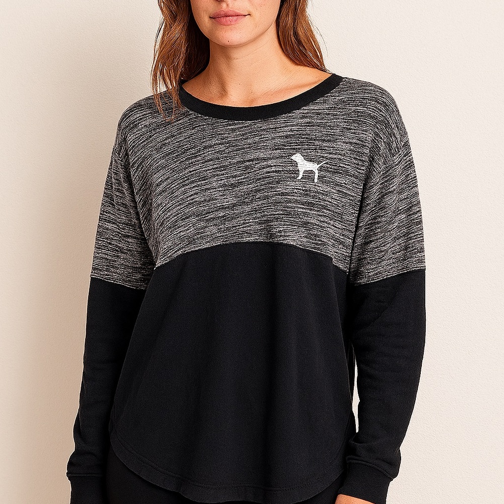 PINK Victoria’s Secret Pullover Sweatshirt Black Gray Chevron Logo Small